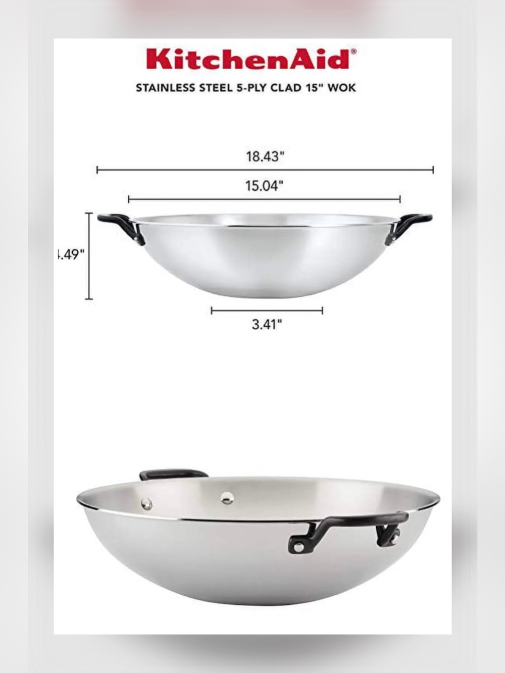 KitchenAid Stainless Steel Wok with Black Handles - Silver